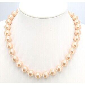 KJL Faux Pearl Necklace Kenneth Jay Lane Pink Blush Signed Gold Tone 21in Long